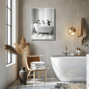 Charming Penguin Bath Time Wall Art in a stylish bathroom setting with modern decor