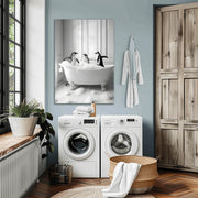 Charming Penguin Bath Time Wall Art featuring penguins in a bathtub for a whimsical home decor touch