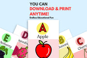 Colorful Alphabet Fruit Flashcards | Educational Printable ABC Fruits | A-Z Fruit Learning Cards for Kids | Digital Download
