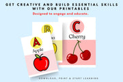 Colorful Alphabet Fruit Flashcards | Educational Printable ABC Fruits | A-Z Fruit Learning Cards for Kids | Digital Download