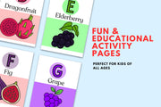 Colorful Alphabet Fruit Flashcards | Educational Printable ABC Fruits | A-Z Fruit Learning Cards for Kids | Digital Download
