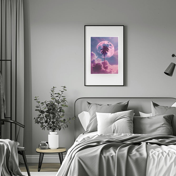 Dreamy Moon and Palm Tree poster framed on a stylish wall with modern decor