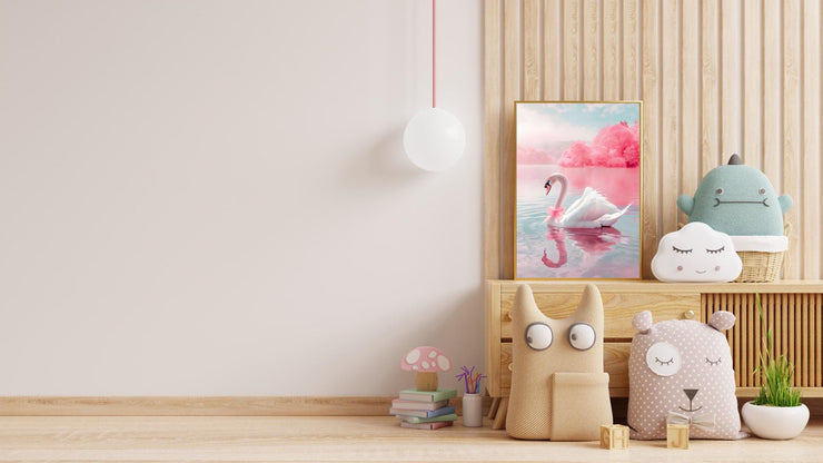 Elegant Swan Wall Art Poster featuring a serene swan on a lake, perfect for home decor