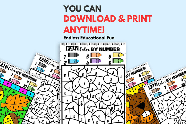 Fall color by number printable | kids coloring pages | color by code | preschool, kindergarten & elementary | instant digital download