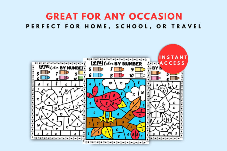 Fall color by number printable | kids coloring pages | color by code | preschool, kindergarten & elementary | instant digital download