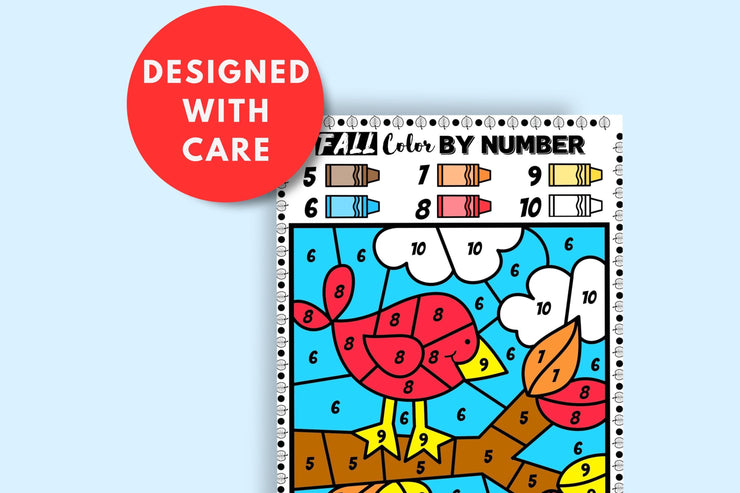 Fall color by number printable | kids coloring pages | color by code | preschool, kindergarten & elementary | instant digital download