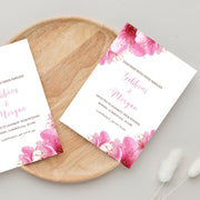 Floral Pink Wedding Invitation Template featuring pink flowers and elegant typography for a romantic wedding