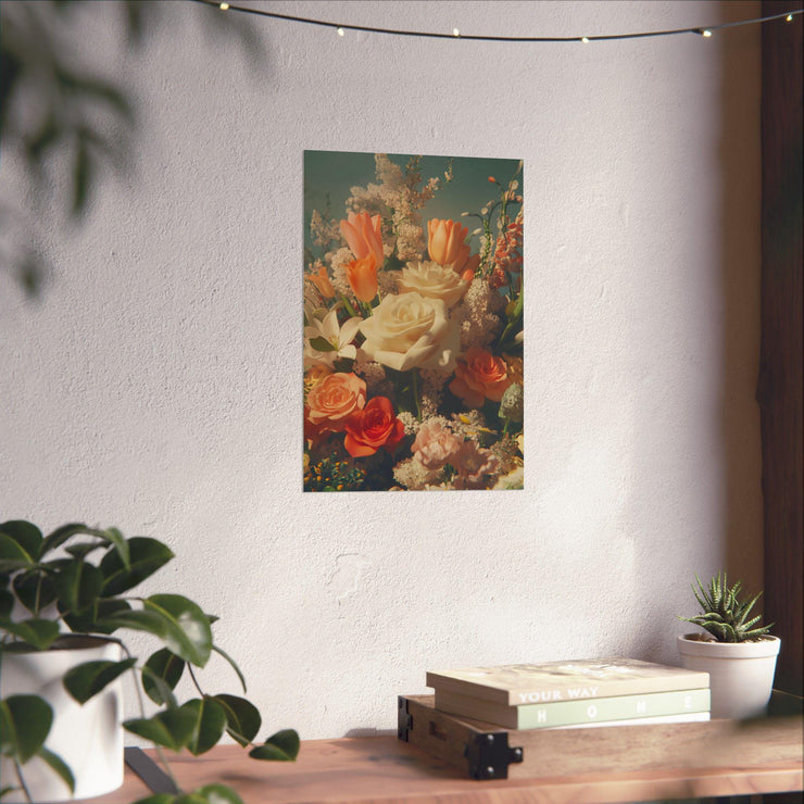 Floral Poster Vibrant Flower Bouquet Art Print Realistic Roses showcasing a beautiful arrangement on a wall