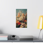 Floral Poster Vibrant Flower Bouquet Art Print Realistic Roses displayed on a modern wall with decorative items