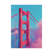 Golden Gate Bridge pink wall art featuring a vibrant, artistic depiction of the iconic structure
