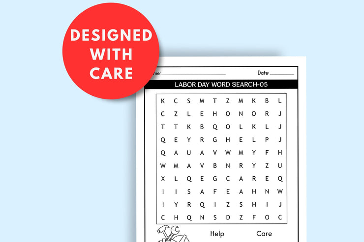 Printable Labor Day Word Search Puzzle for Kids Preschool Vocabulary Book