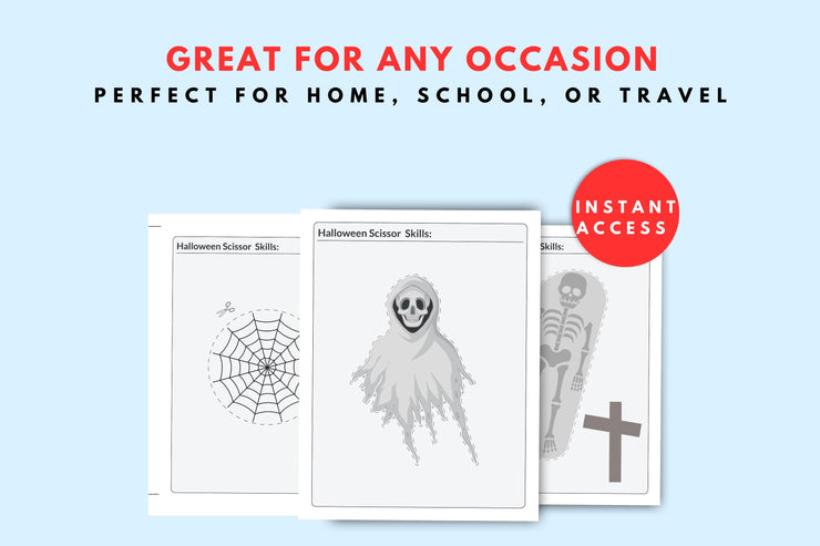 Printable Halloween Scissor skill black and white 15 pages