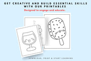 40+ pages Fun Kawaii Food Coloring Pages for Kids - Adults | Printable Taco, Juice & Cute food Outlines | Digital Download