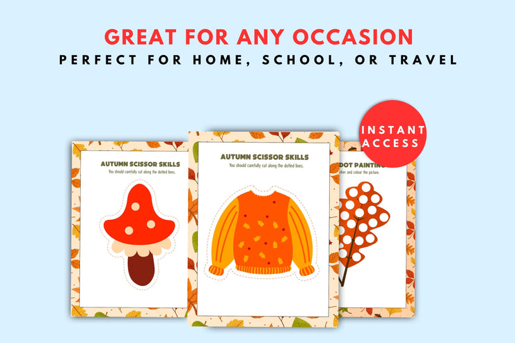 Autumn Scissor Skills Activity Pages | Printable Fall / autumn Cutting Practice Worksheets for Kids