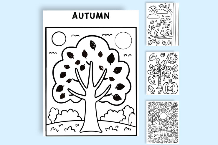 Autumn to Christmas Printable Coloring Pages - Halloween, Fall, Winter Holiday Fun | Fun Digital Download for Kids & Adults