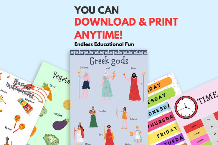 Educational Posters Bundle | Printable Learning Charts | Colors, Emotions, Weather, Directions, Seasons & More | Kids Learning Printables