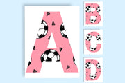 Soccer-Themed Printable Alphabet Letters | Custom Sports Wall Art | Pink Soccer Ball Nursery Decor | Digital Download for Kids Room