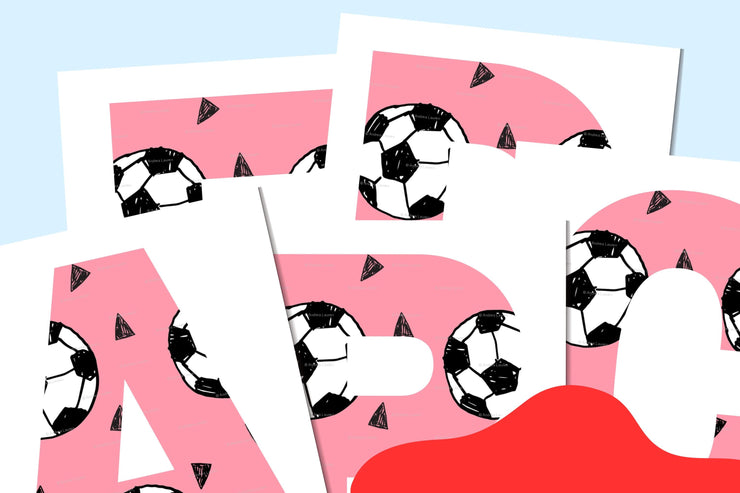 Soccer-Themed Printable Alphabet Letters | Custom Sports Wall Art | Pink Soccer Ball Nursery Decor | Digital Download for Kids Room