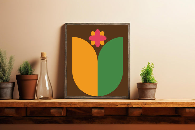 Modern Flower Burst in yellow and green- wall poster