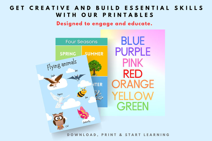 Educational Posters Bundle | Printable Learning Charts | Colors, Emotions, Weather, Directions, Seasons & More | Kids Learning Printables