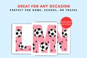 Soccer-Themed Printable Alphabet Letters | Custom Sports Wall Art | Pink Soccer Ball Nursery Decor | Digital Download for Kids Room