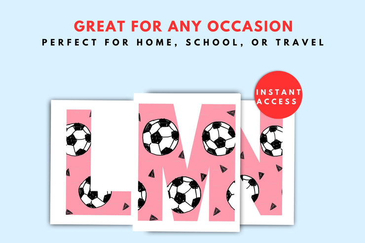 Soccer-Themed Printable Alphabet Letters | Custom Sports Wall Art | Pink Soccer Ball Nursery Decor | Digital Download for Kids Room