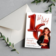 Sweet 16 Birthday Invitation Template | Editable Canva Invitation | Digital Download | Red Themed Invitation for Teens