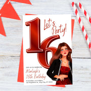 Sweet 16 Birthday Invitation Template | Editable Canva Invitation | Digital Download | Red Themed Invitation for Teens