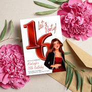 Sweet 16 Birthday Invitation Template | Editable Canva Invitation | Digital Download | Red Themed Invitation for Teens