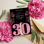 Customizable 30th Birthday Party Invitation | Editable Canva Template | Glam Pink & Glitter High Heels Design | Instant Download