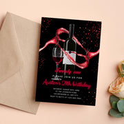 Elegant Red Wine Birthday Party Invitation – Editable Canva Template