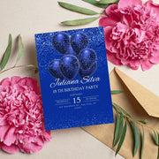 Elegant Blue Sparkle Birthday Invitation - Customizable Canva Template for celebrating Parties