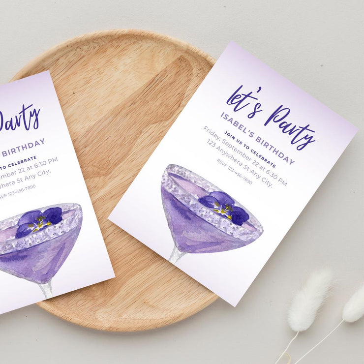 Elegant Violet/ purple Birthday Party Invitation Template – Customizable Canva Design for Any Event- cocktail birthday invitation