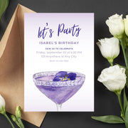 Elegant Violet/ purple Birthday Party Invitation Template – Customizable Canva Design for Any Event- cocktail birthday invitation