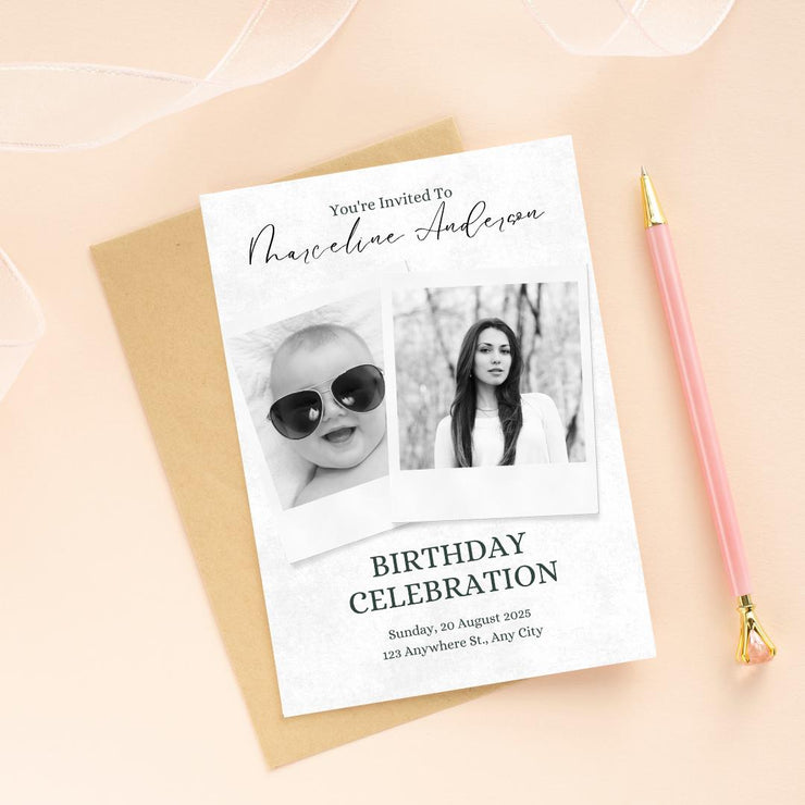 Customizable Polaroid Style Birthday Invitation - Editable Canva Template for Any Event