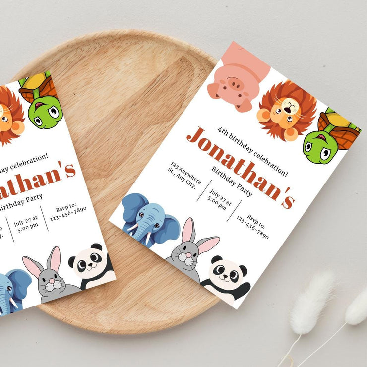 Editable Animal-Themed Birthday Invitation Template | Customizable Canva invitation template Link | Digital Download