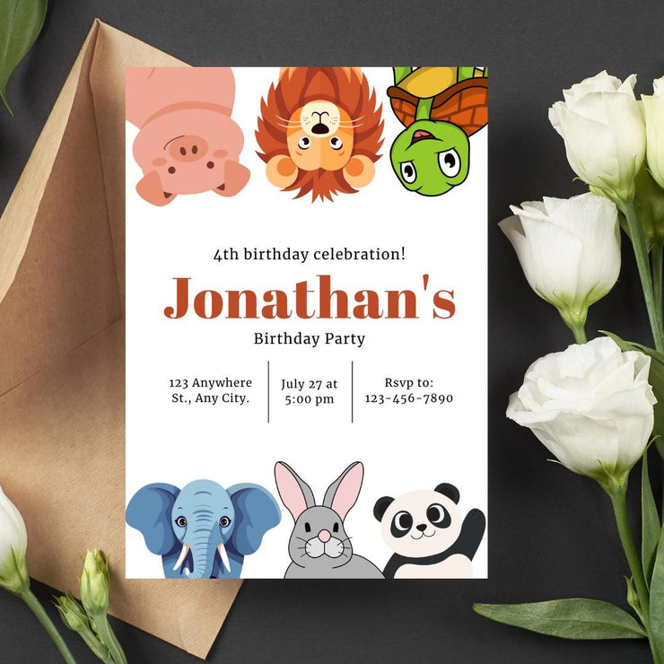 Editable Animal-Themed Birthday Invitation Template | Customizable Canva invitation template Link | Digital Download