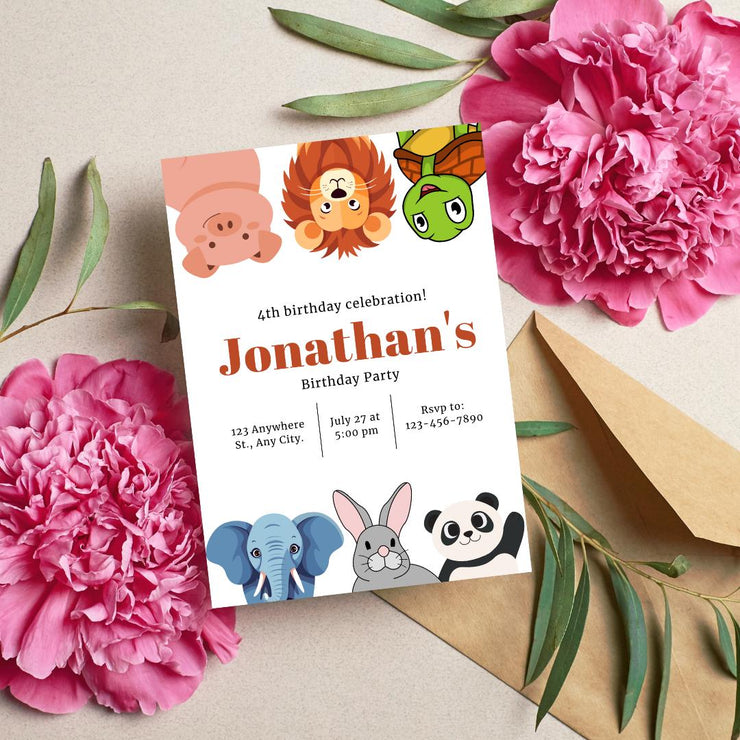 Editable Animal-Themed Birthday Invitation Template | Customizable Canva invitation template Link | Digital Download