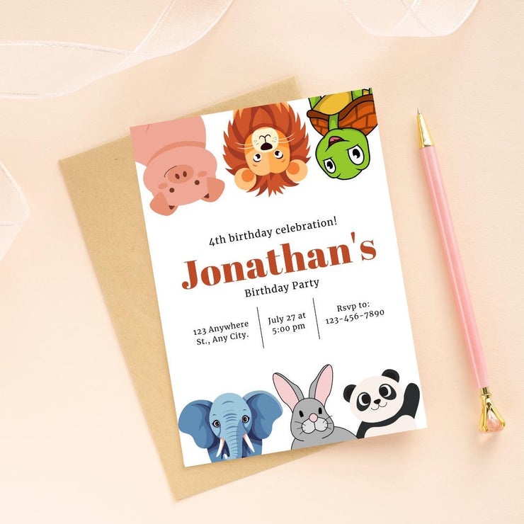 Editable Animal-Themed Birthday Invitation Template | Customizable Canva invitation template Link | Digital Download