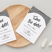 Racing-Themed Birthday Invitation | Editable Digital Invitation | Black and White Checkered Flag Design