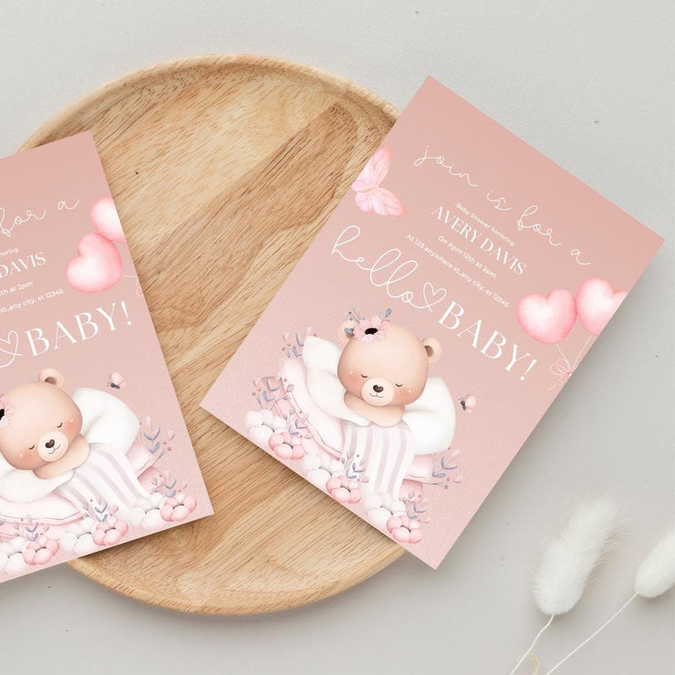 Customizable Baby Shower Invitation Template - Adorable Bear Design - Editable Canva party invite template