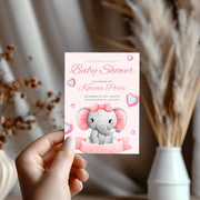 Adorable Elephant Baby Shower Invitation - Pink Customizable Canva Template- party invite