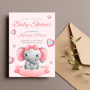 Adorable Elephant Baby Shower Invitation - Pink Customizable Canva Template- party invite