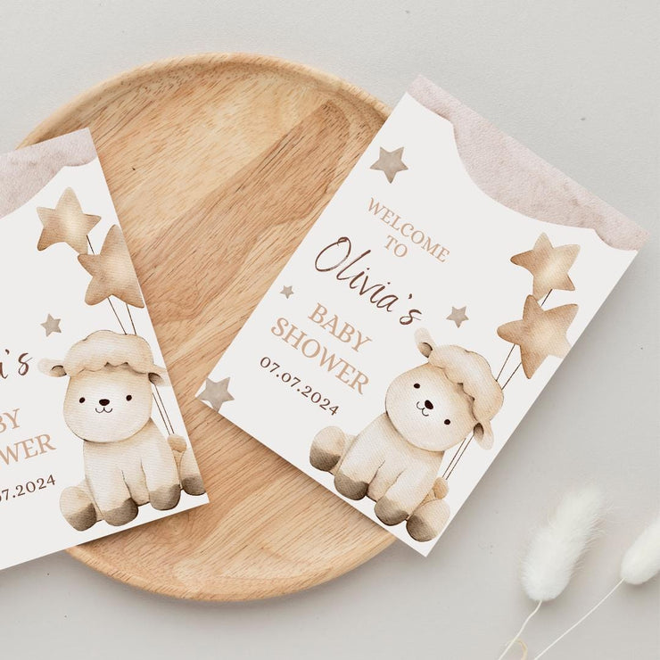 Editable Baby Shower Invitation | Cute Lamb and Stars Theme | Canva Template- party invite