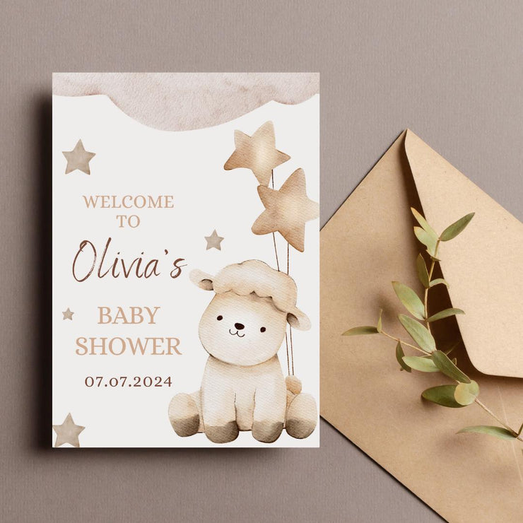 Editable Baby Shower Invitation | Cute Lamb and Stars Theme | Canva Template- party invite