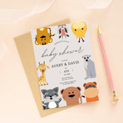 Editable Baby Shower Invitation with Cute Safari Animals | Customizable party Canva Template | Fun Jungle Theme