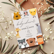 Editable Baby Shower Invitation with Cute Safari Animals | Customizable party Canva Template | Fun Jungle Theme