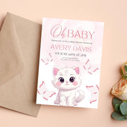 Adorable Kitten Baby Shower Invitation with Pink Butterflies | Editable Canva party Template