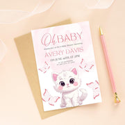 Adorable Kitten Baby Shower Invitation with Pink Butterflies | Editable Canva party Template