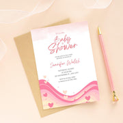 Pink Waves Baby Shower Invitation | Customizable Girl Baby Shower Template | Editable Canva Invite